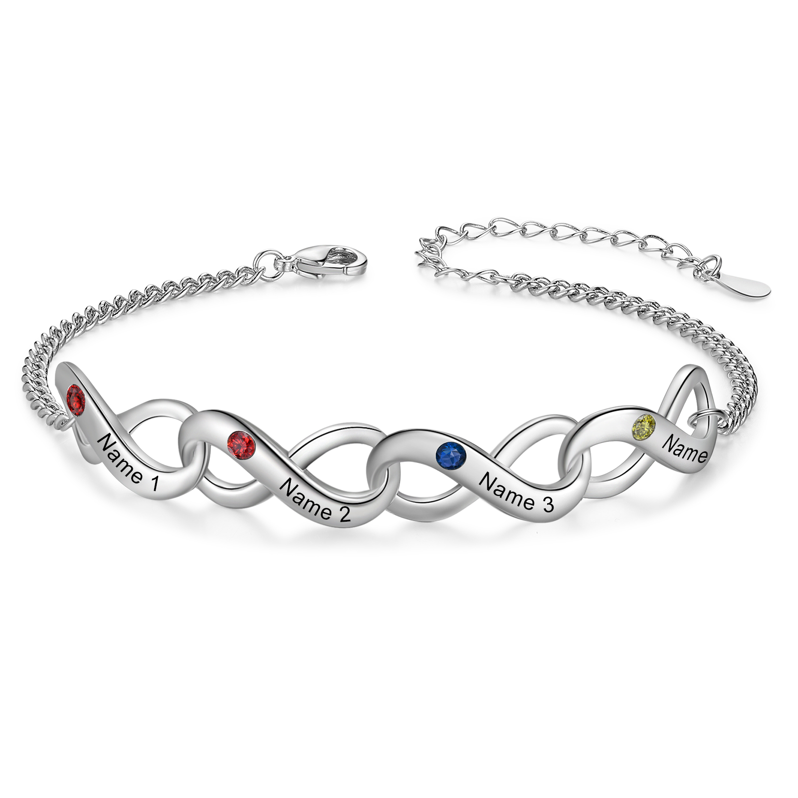 Personalised Infinity Bracelet Custom 4 Birthstones & 4 Names Bracelet Birthday Gift for Her-Jessemade AU