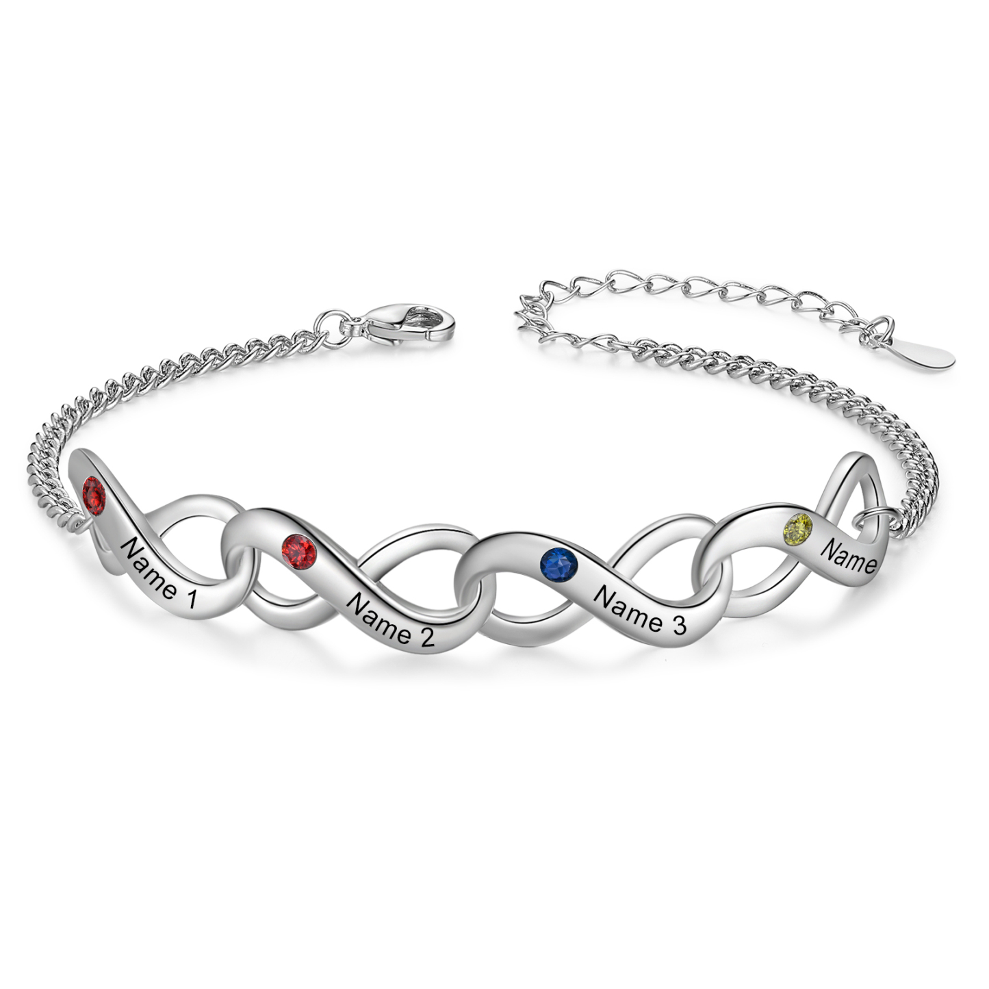 Personalised Infinity Bracelet Custom 4 Birthstones & 4 Names Bracelet Birthday Gift for Her-Jessemade AU