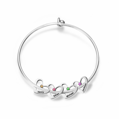 Personalised Heart Bangle With 4 Names and Birthstones Bangle Bracelet Mother's Day Gifts For women-Jessemade AU