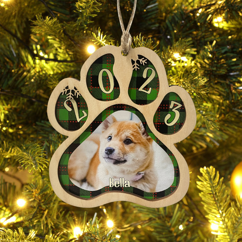 Personalised Christmas Dog Paw Ornament Custom Name & Photo & Year Christmas Gifts-Jessemade AU