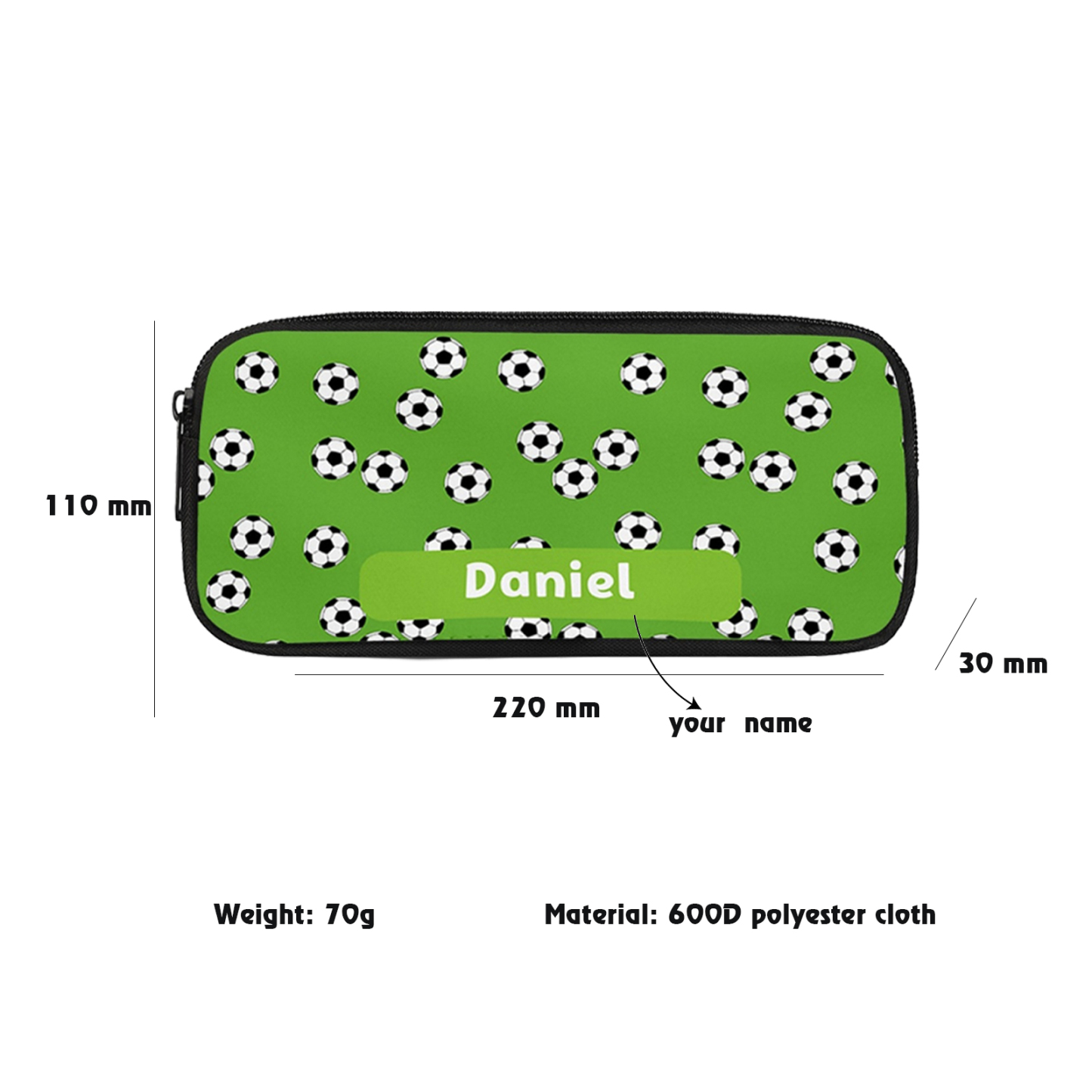 Personalised  Name Pencil Case Football Pen Bag Zipper Back to School Gifts for Student-Jessemade AU