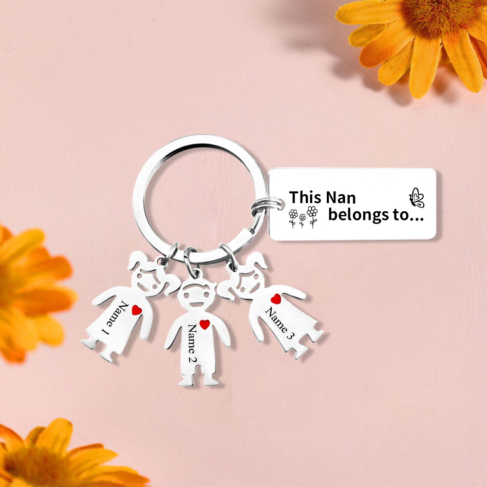 3 Names - Personalised Keychain with Kid Charms Engraved Names Keyring Mother's Day Gift for Mum/Nan-Jessemade AU
