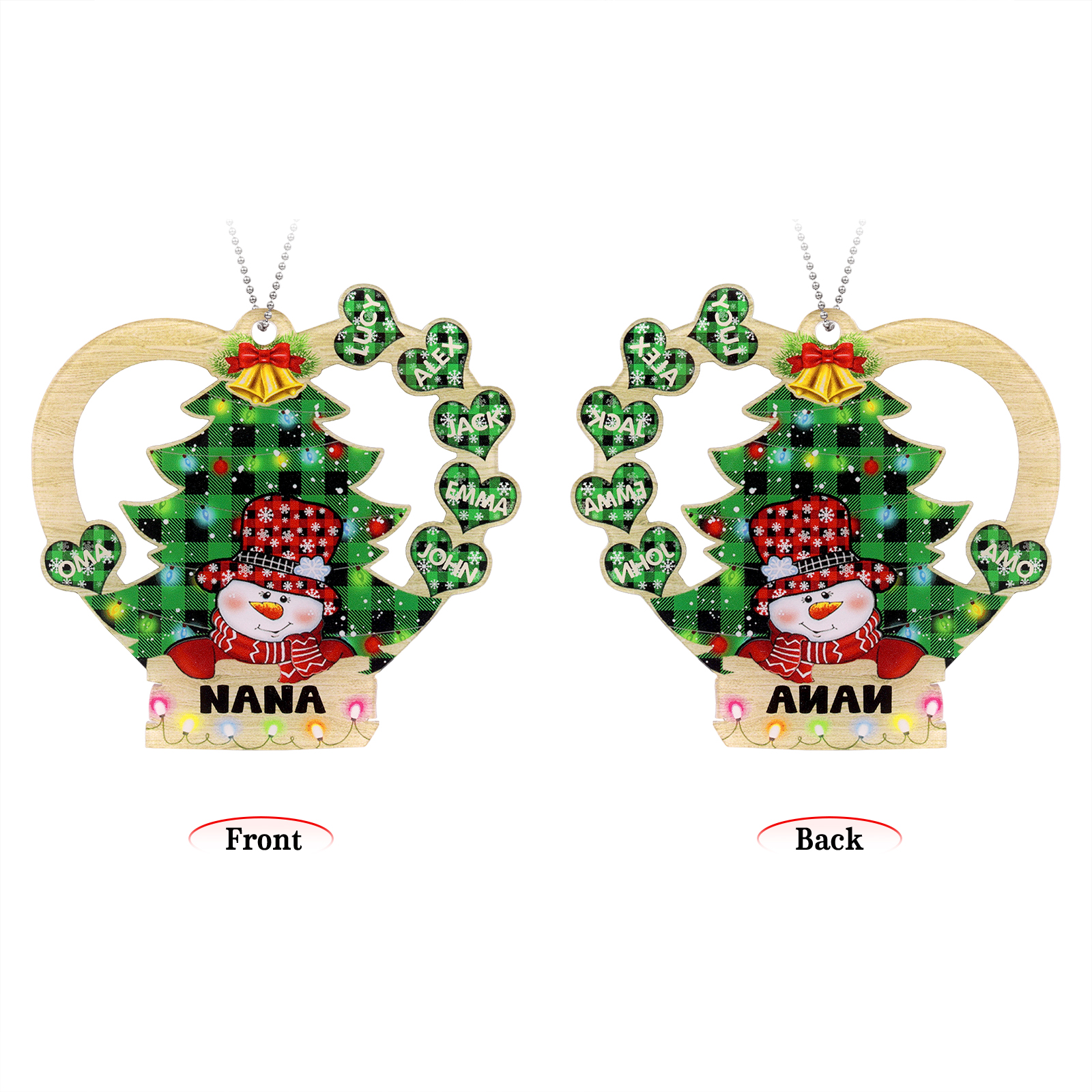 6 Names - Personalised Heart Christmas Tree Ornament Customised Name & Text Acrylic Snowman Hanging Ornaments Gift for Family-Jessemade AU