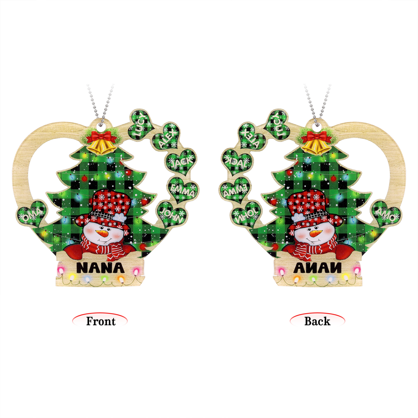 6 Names - Personalised Heart Christmas Tree Ornament Customised Name & Text Acrylic Snowman Hanging Ornaments Gift for Family-Jessemade AU