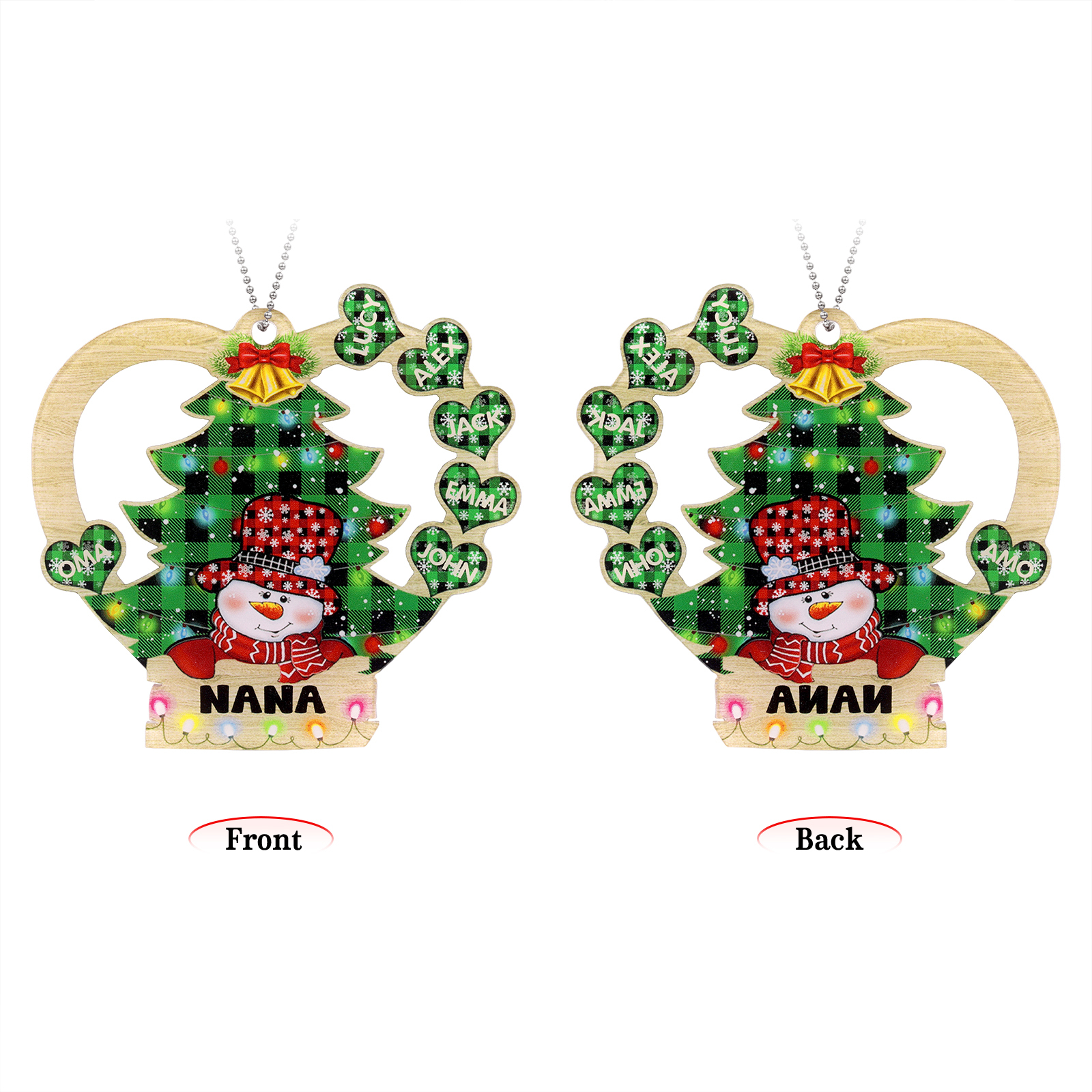 6 Names - Personalised Heart Christmas Tree Ornament Customised Name & Text Acrylic Snowman Hanging Ornaments Gift for Family-Jessemade AU