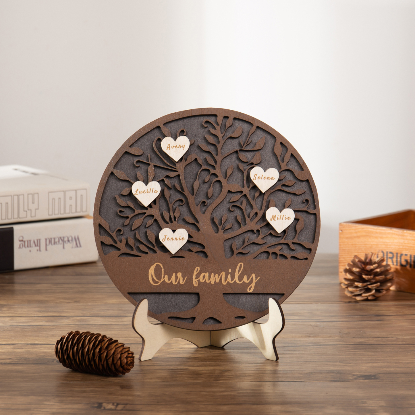 Wooden Family Tree Sign Engrave 5 Names Keepsake Gifts-Jessemade AU