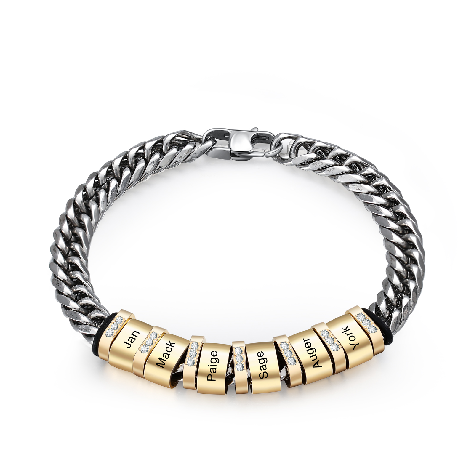 Personalised Cuban Chain Bracelet Customised Name Bracelet with 6 Beads-Jessemade AU