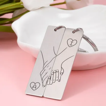 Hand in Hand Couple Keychain Set Personalised Date Initial Heart Matching Couple Gifts-Jessemade AU