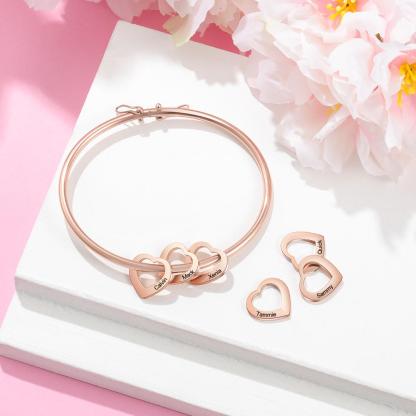 Personalised Love Bracelet with 6 Heart Charms Engraved 6 Names Bangle Bracelet Rose Gift for Her-Jessemade AU