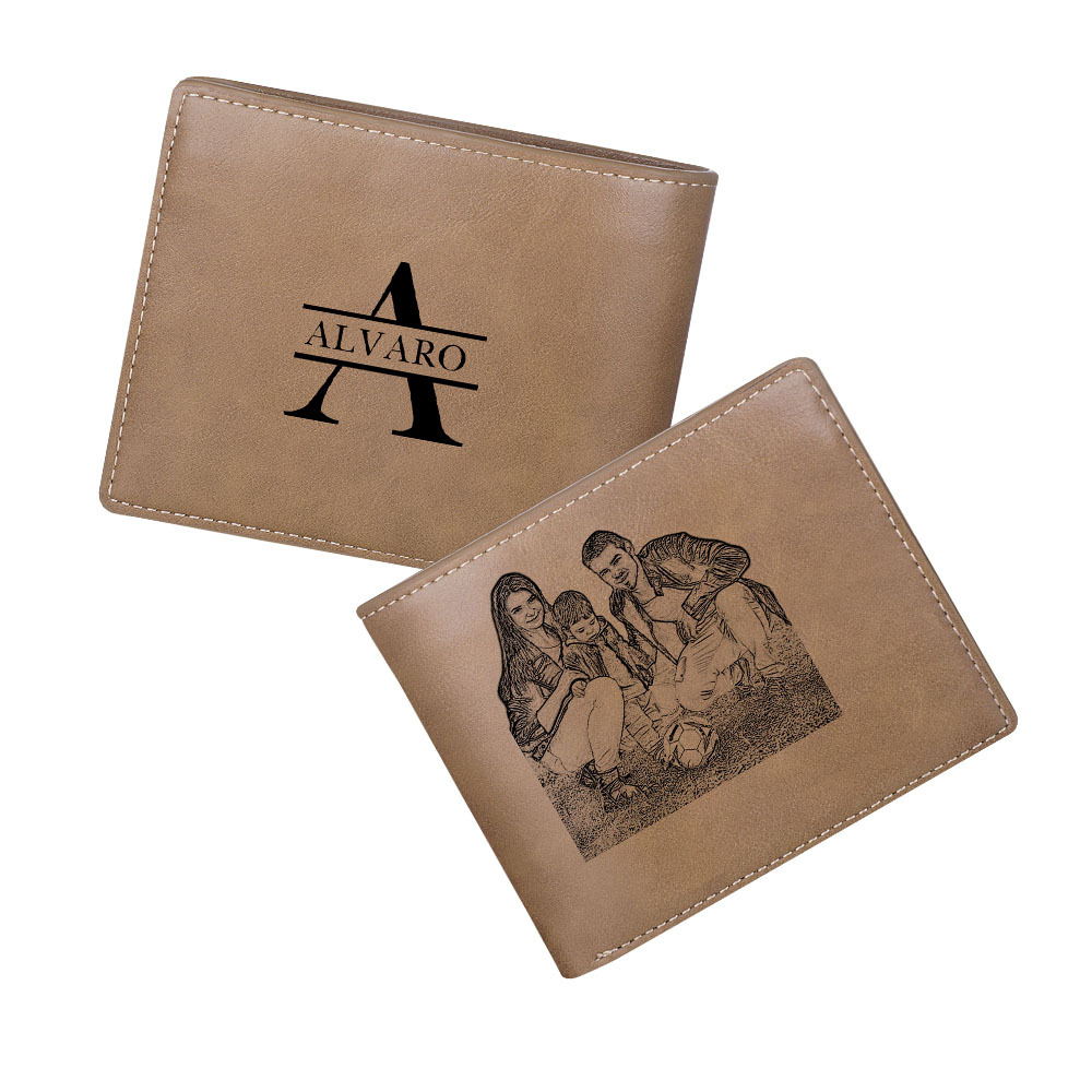 Personalised Leather Wallet Engraved Photo Short Purse Custom Folding Wallet Gifts For Him-Jessemade AU