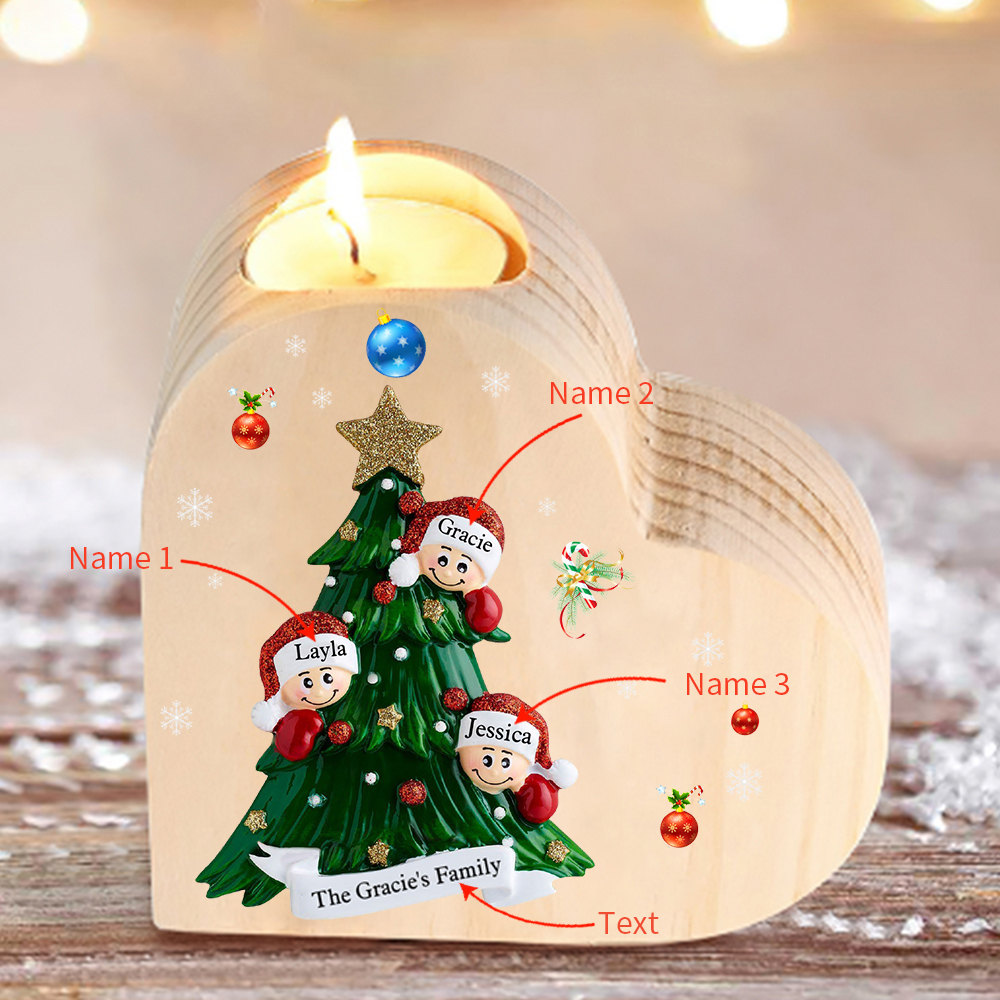 Heart-Shaped Christmas Candle Holder Engraved 3 Names Christmas Tree Candlesticks Personalised Gift for Family-Jessemade AU