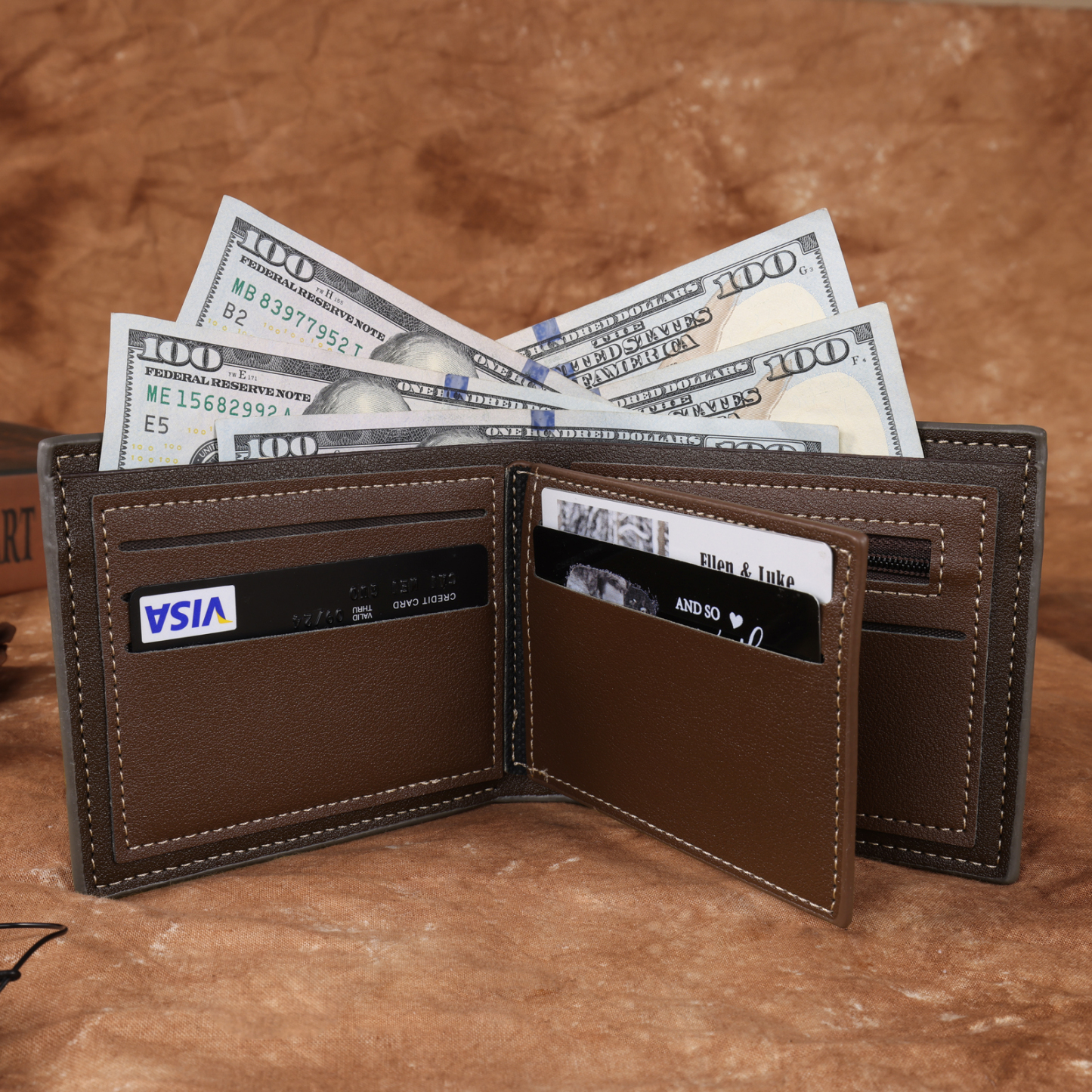 Personalised Monogram Gray Wallet Custom Photo & Name & Letter Wallet Gift for Men