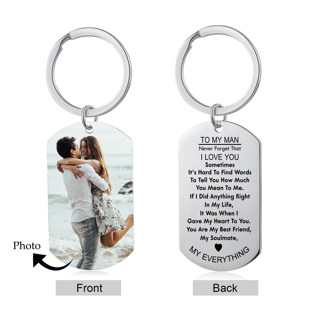 To My Man/Love Couple Keychain Custom Photo Keyring Stainless Steel Keychain Gift for Couples-Jessemade AU
