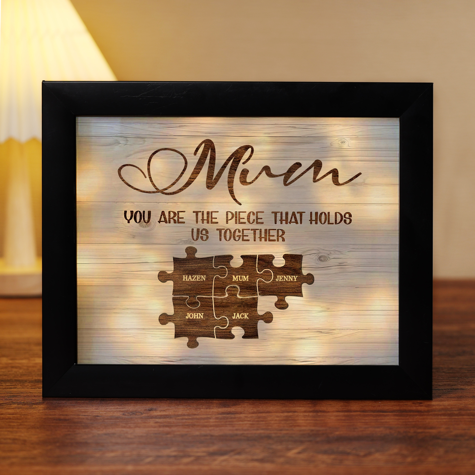 Personalised Mum Puzzle Picture Frame With Light Custom 5 Names Decor Gifts For Mother - You are the piece that holds us together-Jessemade AU