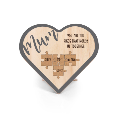 To Mum Personalised Wooden Puzzle Heart Keepsake Desktop Ornament Custom 4 Names Mothers Gifts-Jessemade AU