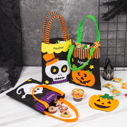 Personalised Halloween Tote Bags Custom 1 Name Tote Bag Halloween Candy Bag for Kids-Jessemade AU