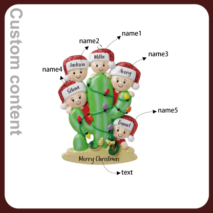 5 Names - Personalised Cactus Ornament Customised Name & Text Christmas Tree Wooden Decor Gift for Family and Friends-Jessemade AU