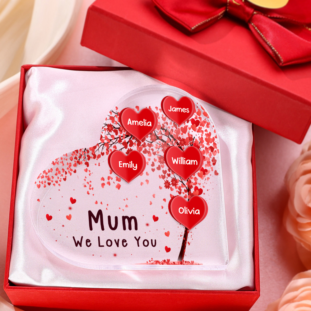 5 Names - Personalised Acrylic Heart Keepsake Custom Text Red Tree Ornaments Gifts for Grandma/Mother-Jessemade AU