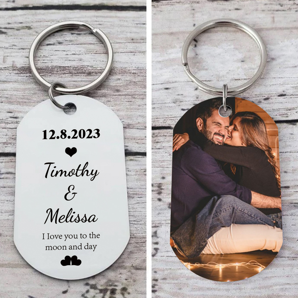 Couple Photo Keychain Customised 2 Names & Date Keyring Valentine's Day Gifts - I Love You To The Moon And Day-Jessemade AU