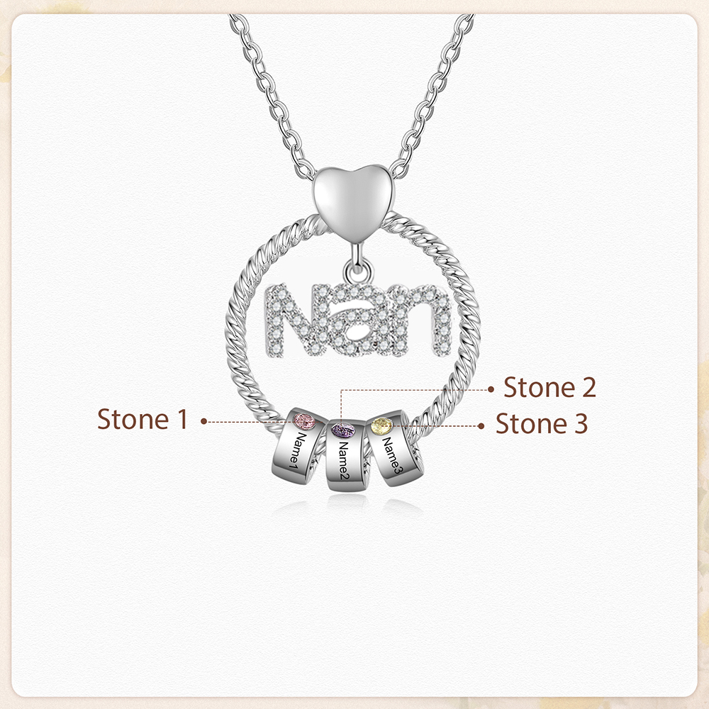 3 Names - Personalised Nan Necklace Custom Names & Birthstones Circle Pendant Necklace Gift for Grandma Nanna-Jessemade AU