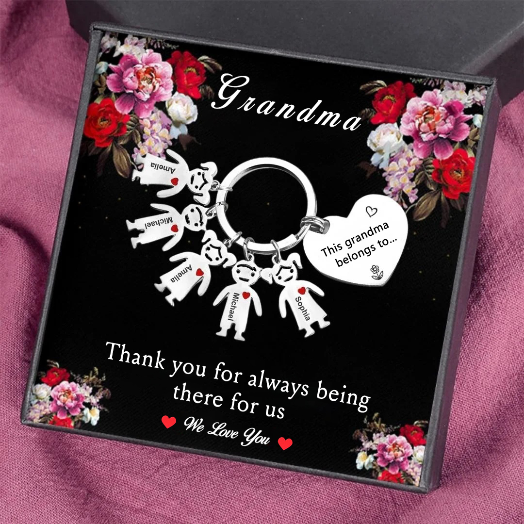 Personalised Keychain with Kid Charm Engraved 6 Names Family Keychain for Grandma-Jessemade AU