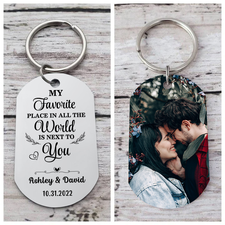 Couple Photo Keychain Customised 2 Names & Date Keyring Stainless Steel Keychain for Couples-Jessemade AU
