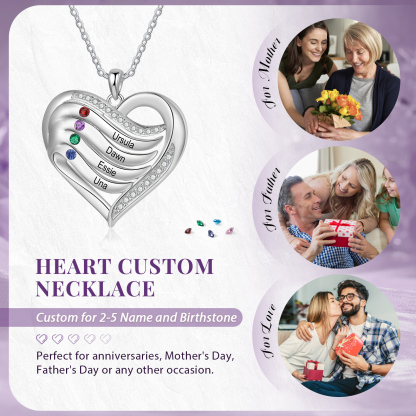 Personalised Intertwined Heart Pendant Necklace Custom 4 Birthstones & 4 Names Necklace Gifts for Her-Jessemade AU