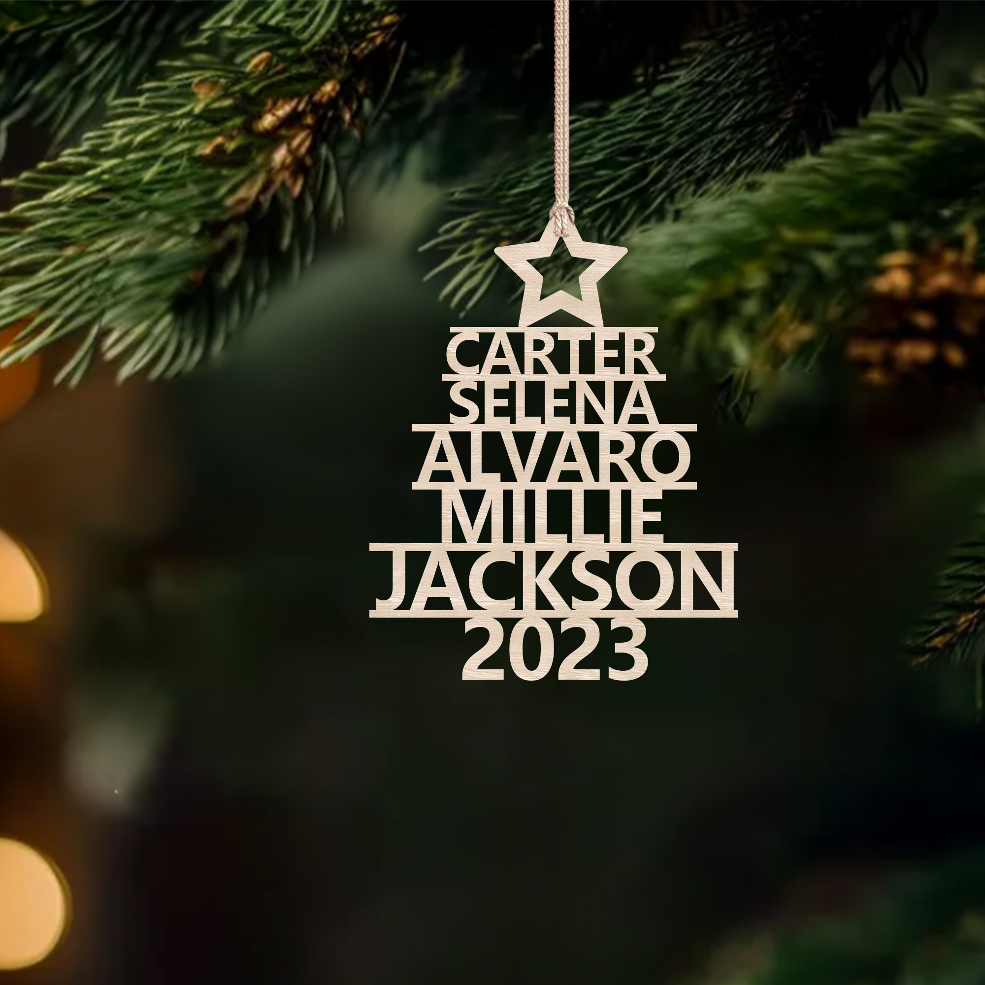 5 Names - Personalised Christmas Tree Ornaments Customised Name Xmas Wooden Decor Gifts for Family Friends-Jessemade AU