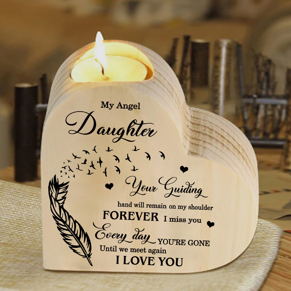 My Angel Daughter Wooden Heart Candle Holder Memorial Candlesticks "Until we meet again"-Jessemade AU