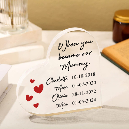 Personalised Name Acrylic Heart Keepsake Custom 4 Texts Ornaments Gifts - When You Became Our Mummy-Jessemade AU