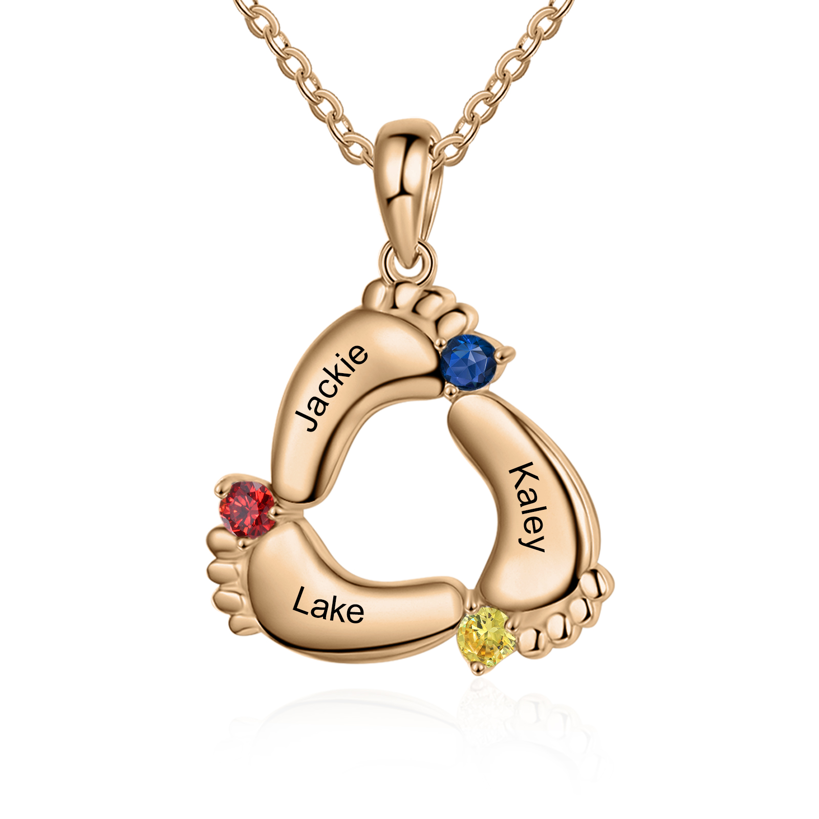 Personalised Baby Feet Necklace With 3 Birthstones Engraved Names Gift For Mother-Jessemade AU