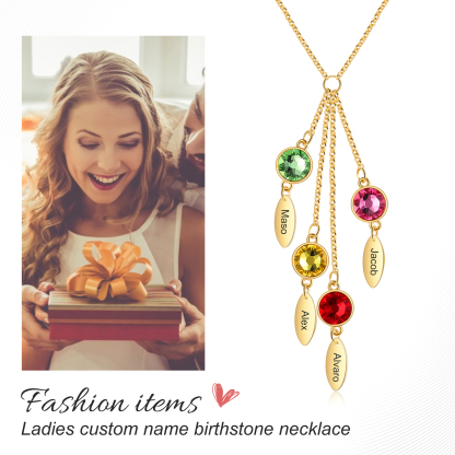 Personalised Bar Necklace With 4 Birthstones Engraved Names Necklace Best Gift For Mother-Jessemade AU