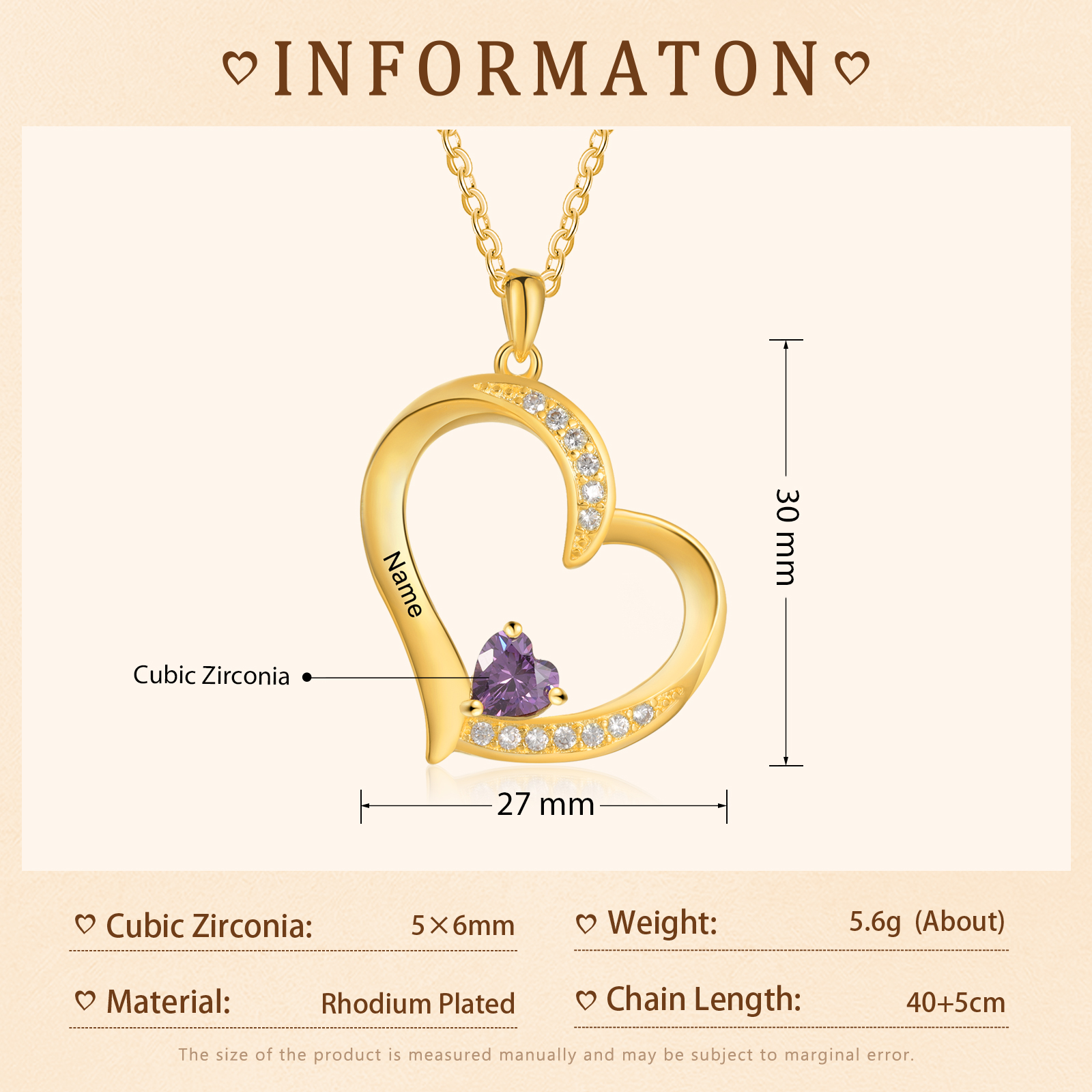 1 Name - Personalised Heart Pendant Necklace Customised Names & Birthstones Necklace Birthday Gift for Her-Jessemade AU