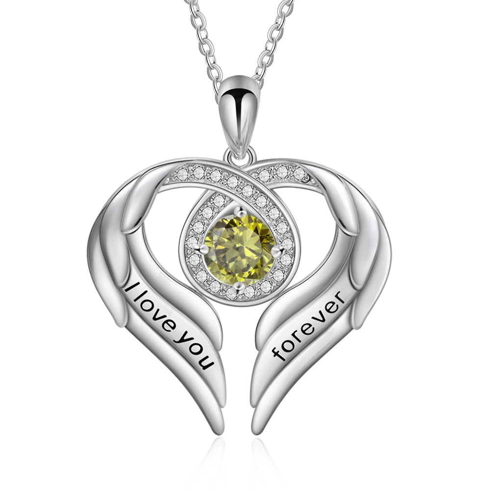 Personalised Heart Wings Necklace with 1 Birthstone Engraved Names Gift For Her-Jessemade AU