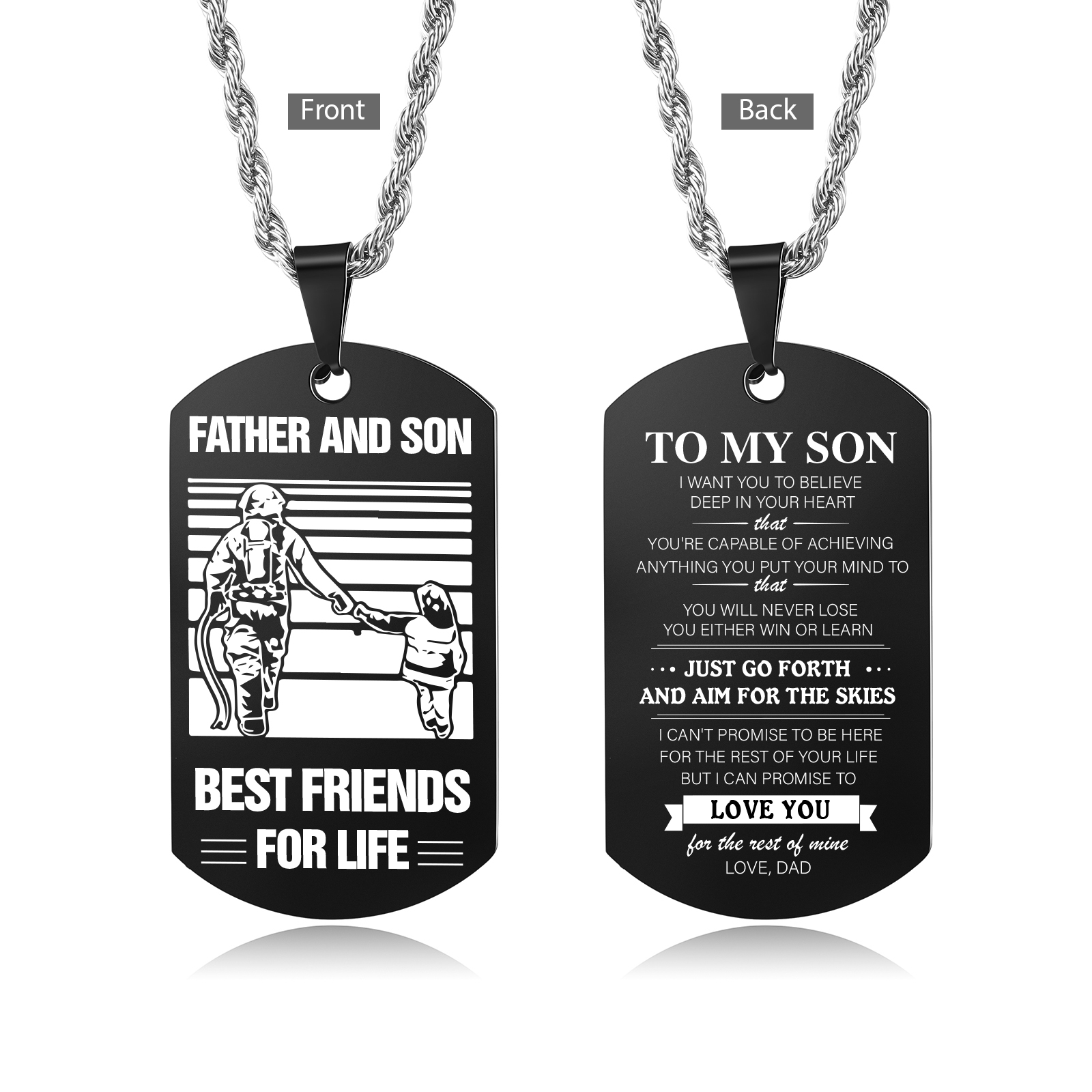 To My Son Necklace Black Dog Tag Necklace Dad to Son Firefighter Necklace "Father And Son Best Friends For Life"-Jessemade AU