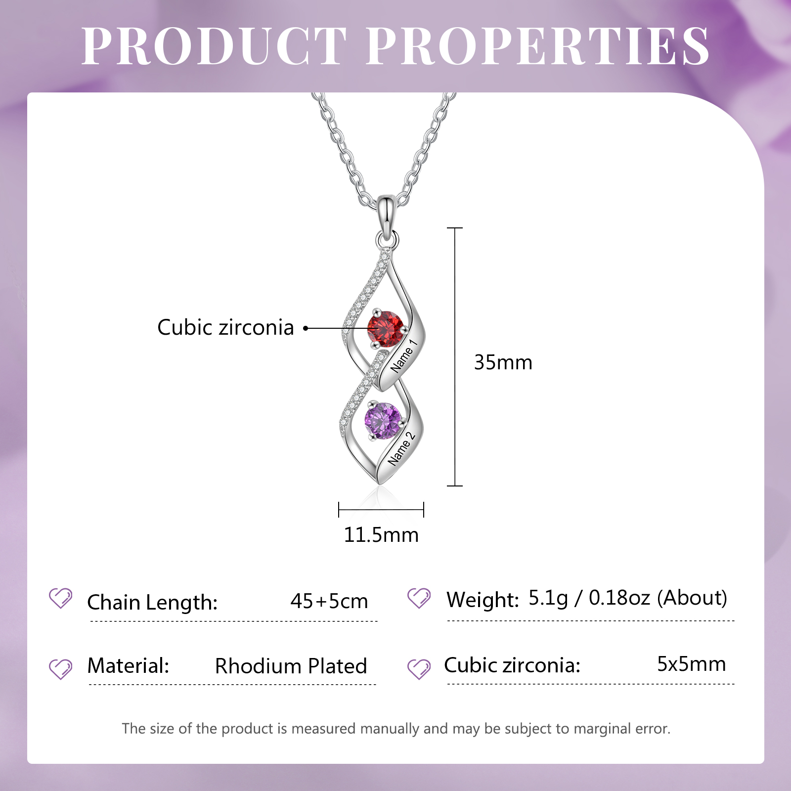 2 Names - Personalised Pendant Necklace Custom Birthstones & Names Necklace Birthday Gift for Her-Jessemade AU