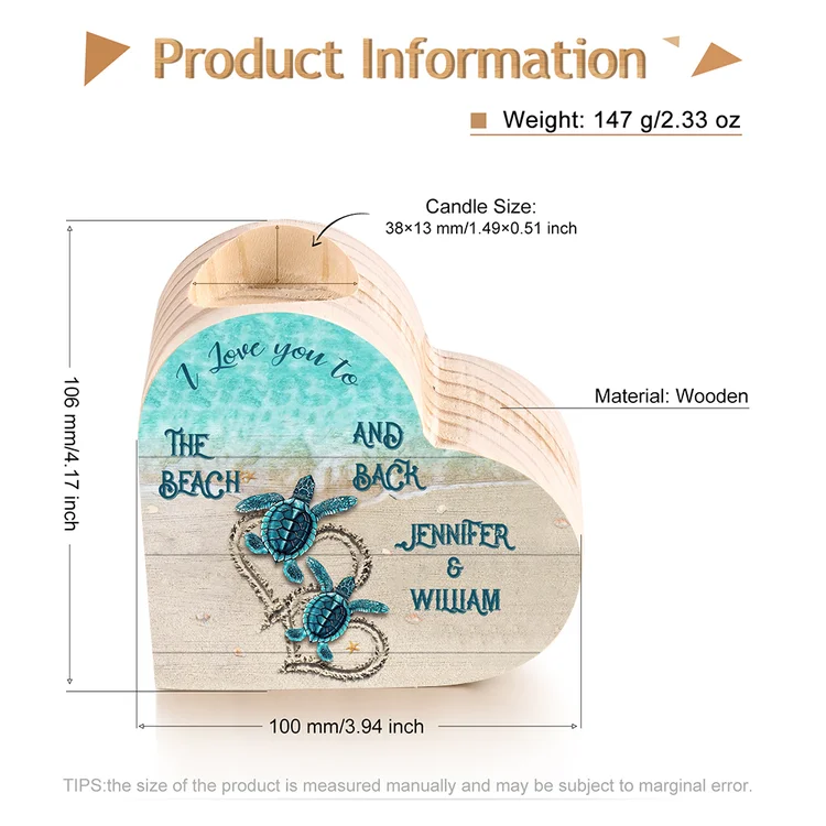 Personalised Couple Heart Candle Holder Engrave Name Turtle Wooden Candlesticks Valentines Gift-Jessemade AU