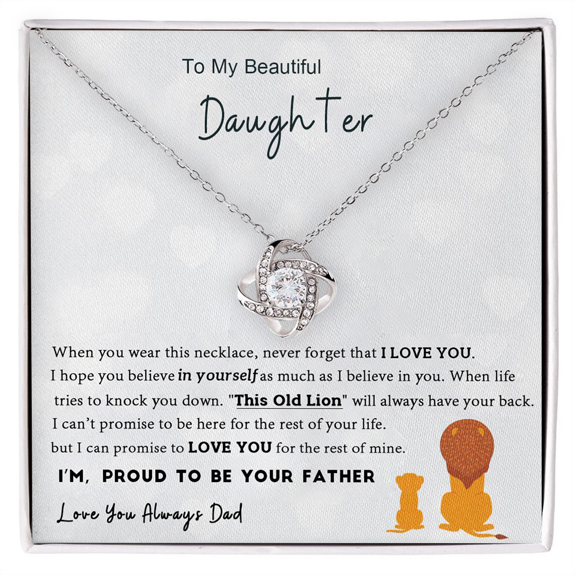 To My Beautiful Daughter Love Knot Necklace Dad to Daughter Necklace Special Birthday Gift for Daughter - I Will Love You Always-Jessemade AU