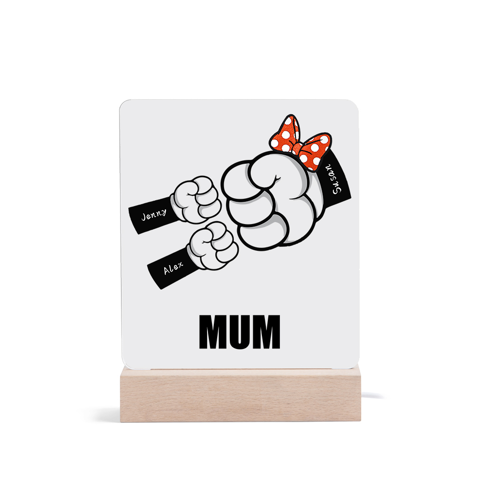 3 Names - Personalised Acrylic Night Light Custom Names & Text Fist Bump LED Lamp Gifts for Family-Jessemade AU