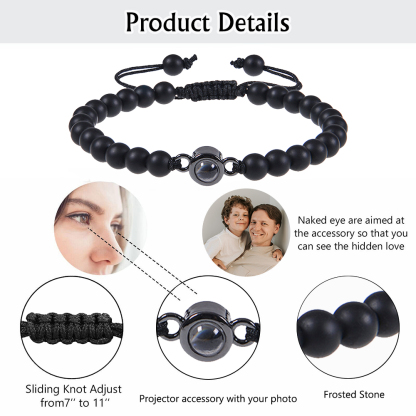 Tiger Eye Men's Bracelet Personalised Photo Projection Bracelet Black Gallstone Beads Warp Bracelet-Jessemade AU