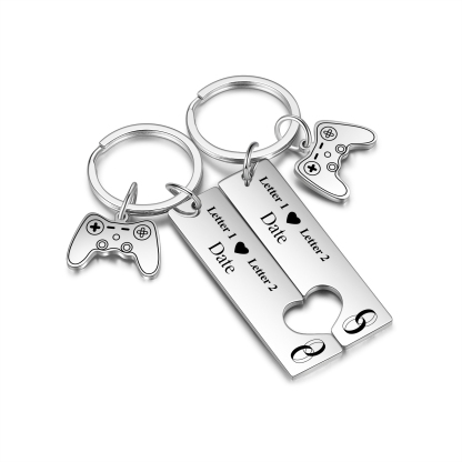 Personalised Couple Keychain Custom 2 Letters & Date Keyring Game Console Valentine's Day Gift for Him/Her-Jessemade AU