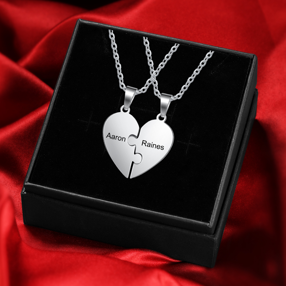 Personalised Heart Puzzle Necklace With 2 Names Gifts For Her-Jessemade AU