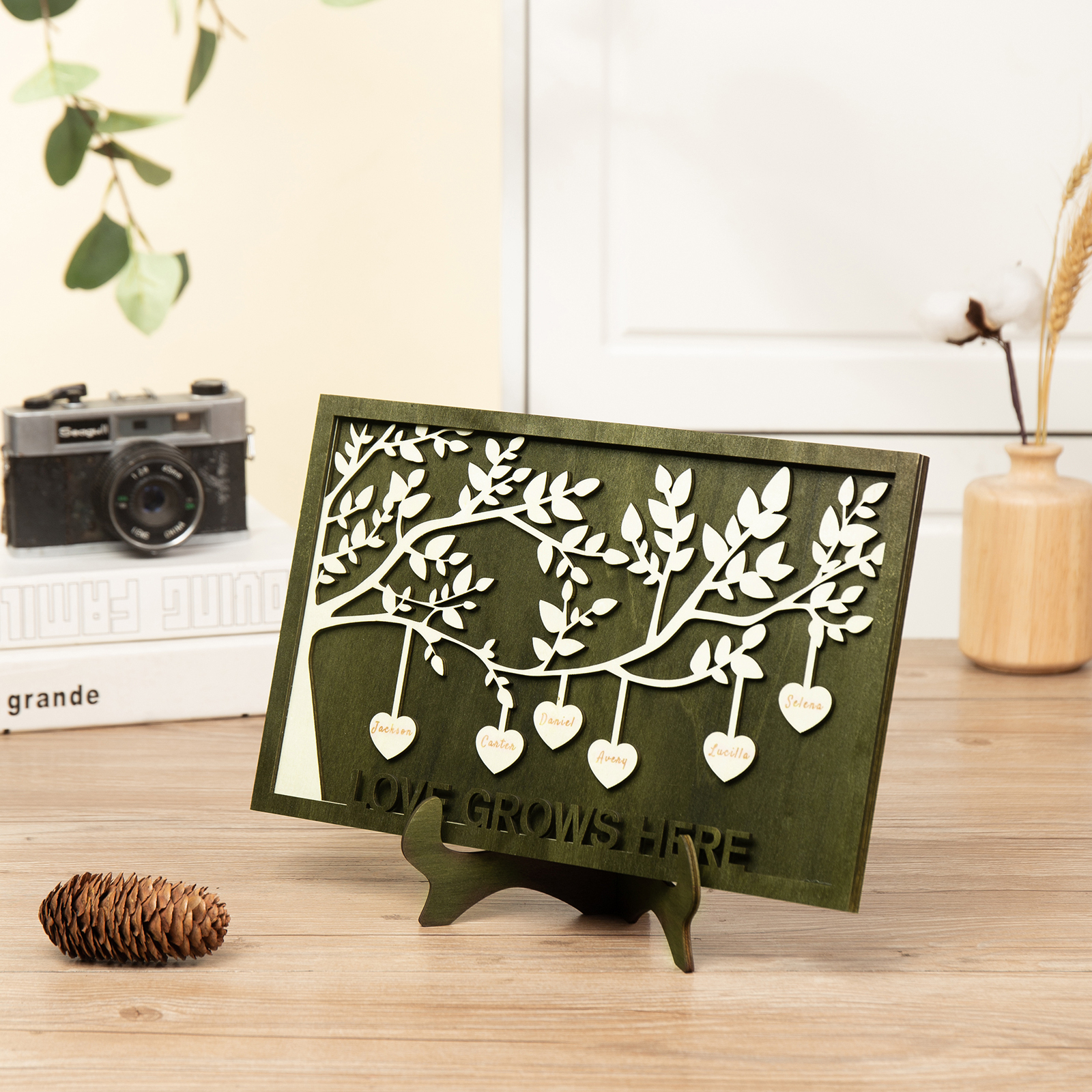 Family Tree Wood Frame Personalised Family Tree Sign Engrave 6 Names Keepsake Gifts-Jessemade AU