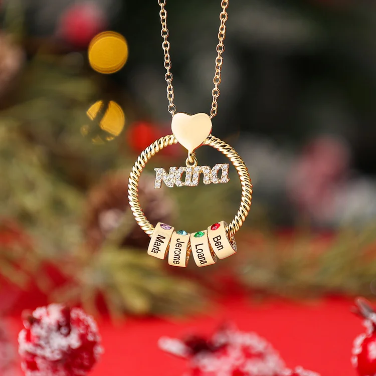 2 Names - Personalised Nana Necklace Custom Names & Birthstones Circle Pendant Necklace Gift for Grandma Nana-Jessemade AU