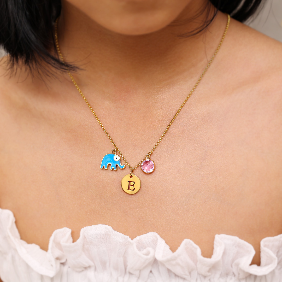 To My Daughter Personalised Elephant Necklace Custom Birthstone and Initial Kid's Necklace-Jessemade AU