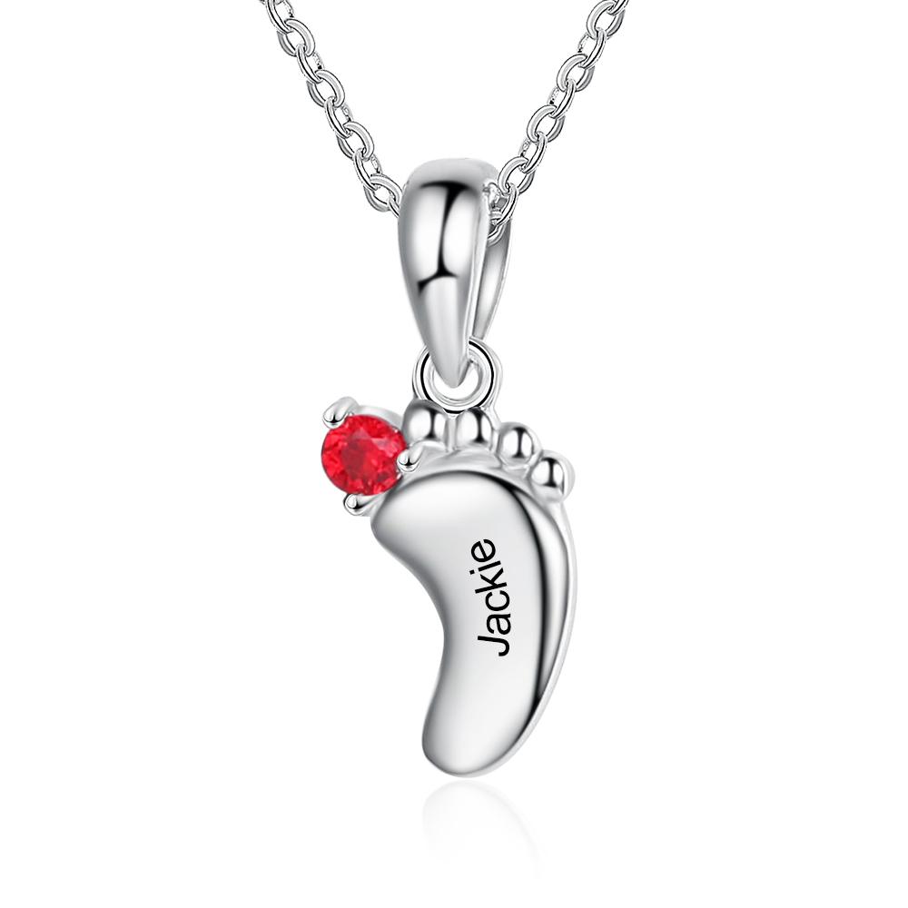 Baby Feet Necklace Custom 1 Birthstone Family Gifts Set for Mum