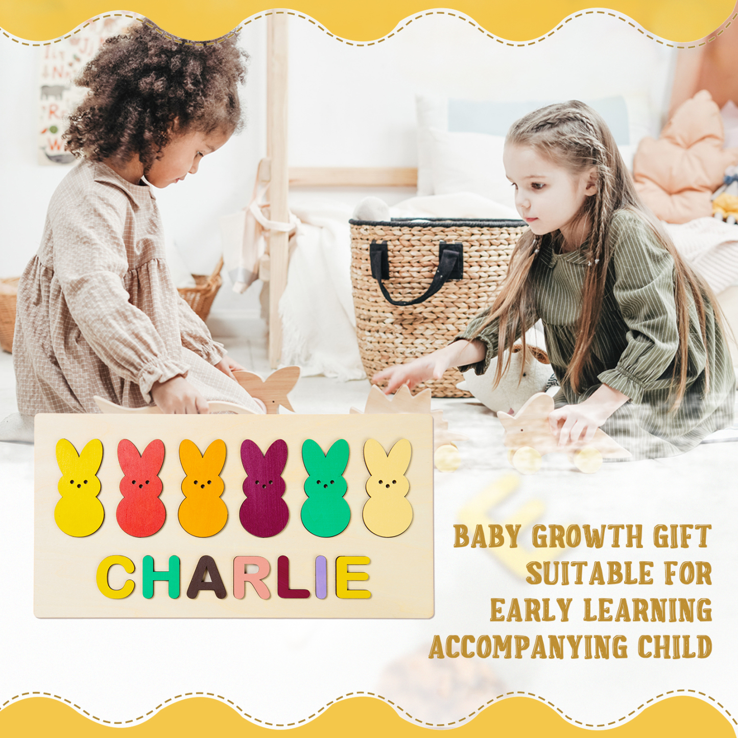 Jessemade Cute Bunnies Name Puzzles Personalised Easter Gift for Toddlers Children Gifts-Jessemade AU