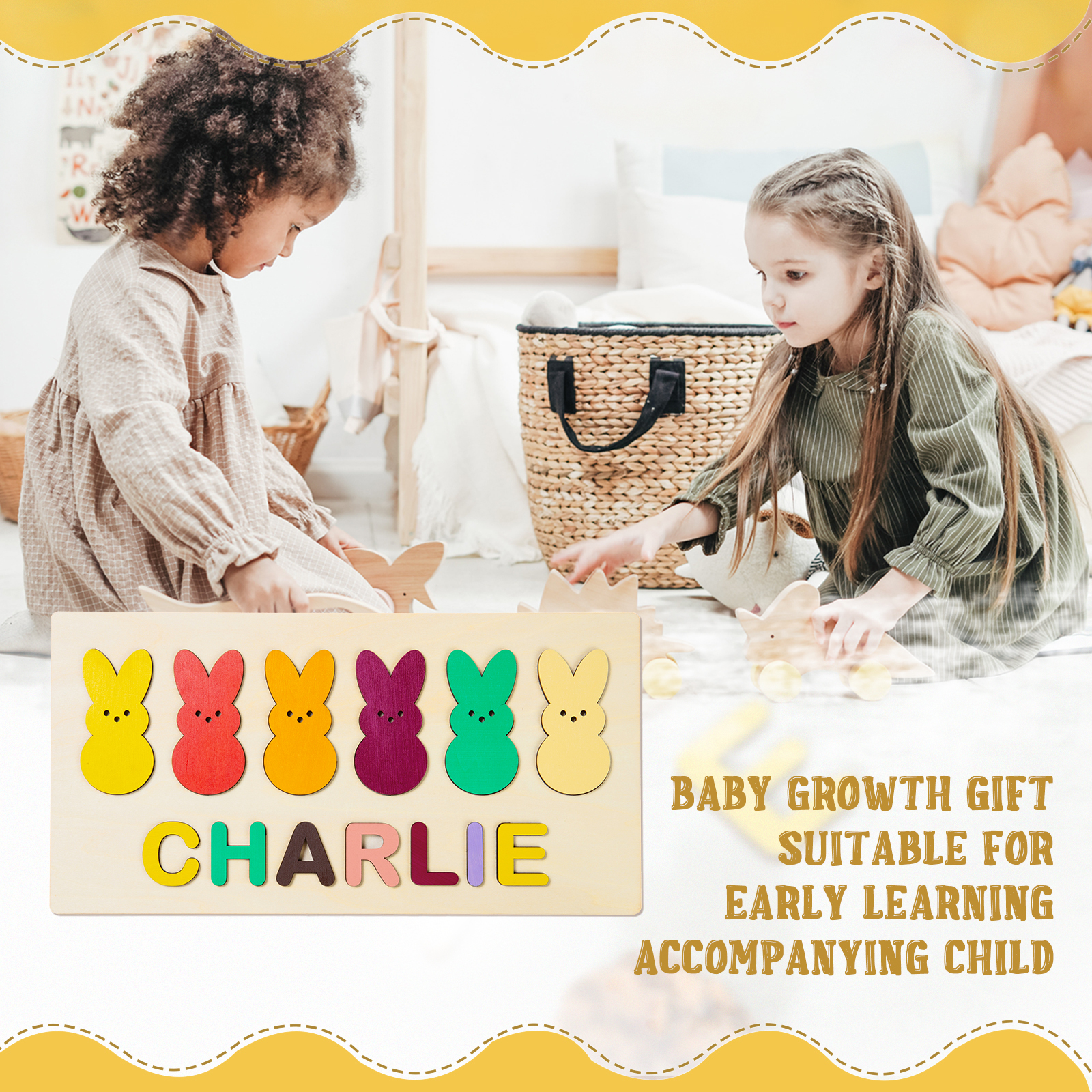 Jessemade Cute Bunnies Name Puzzles Personalised Easter Gift for Toddlers Children Gifts-Jessemade AU