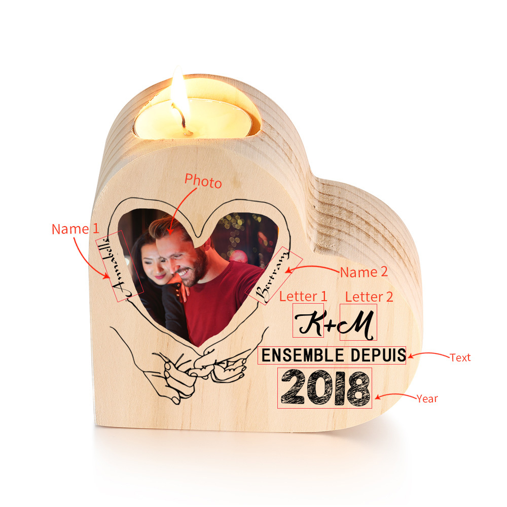 Couple Wooden Heart Candle Holder Hand Gesture Heart Promise Candlesticks-Jessemade AU