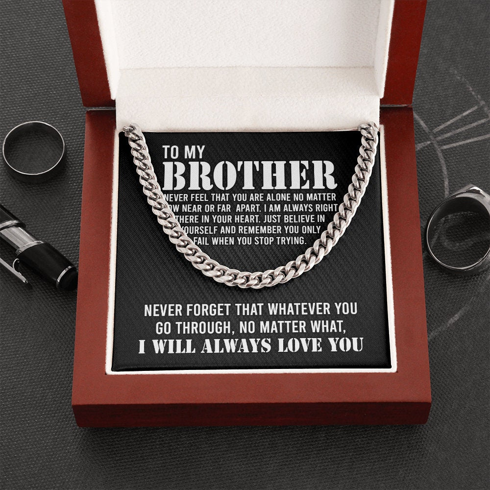 To My Brother Cuban Link Chain Necklace Stainless Steel Necklace Gift Set "I Will Always Love You" Gift for Brother-Jessemade AU